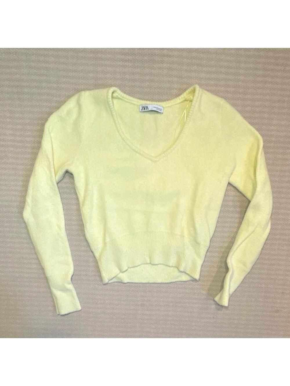 ZARA Women's Yellow Knit Pullover Sweater V-Neck Long Sleeve Size M